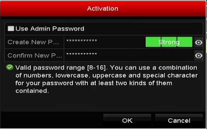 Use Admin Password: Pokud zaškrtnete zaškrtávací políčko, kamera(-y) bude(-ou) nakonfigurována(-y) se stejným heslem administrátora, jako provozní DVR.