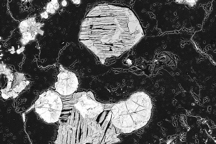 276 Bull mineral-petrolog Odd Nár Muz (Praha) 24, 2, 2016 ISSN 1211-0329 (print); 1804-6495 (online) Obr 13 Kulovité pseudomorfózy po uraninitu (světlé) obrůstané tabulkovitými agregáty