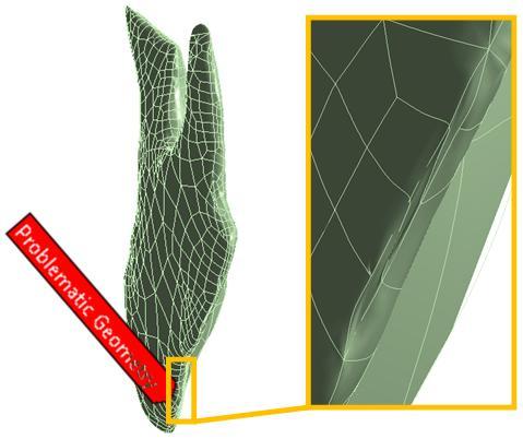 Tyto problematické plochy lze pomocí nástroje "Virtual Topology" spojit do větších celků, které jiţ nebudou při meshování dělat problémy.