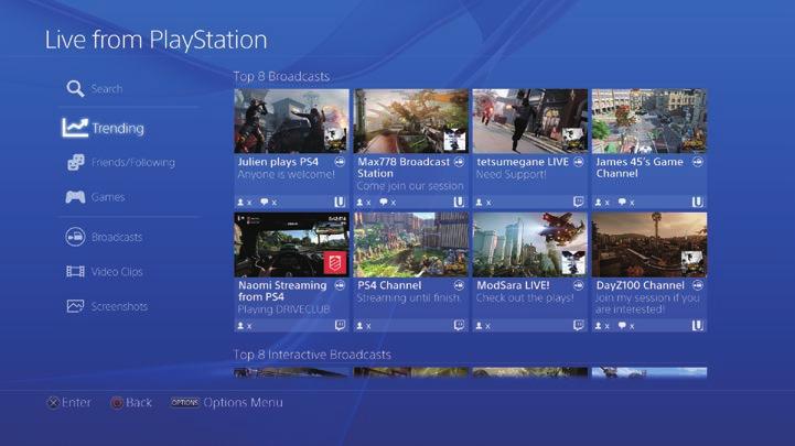 Sledování sdíleného průběhu hry Pomocí funkce (Živě od PlayStation) můžete sledovat vysílání, videoklipy nebo snímky obrazovky ostatních hráčů.