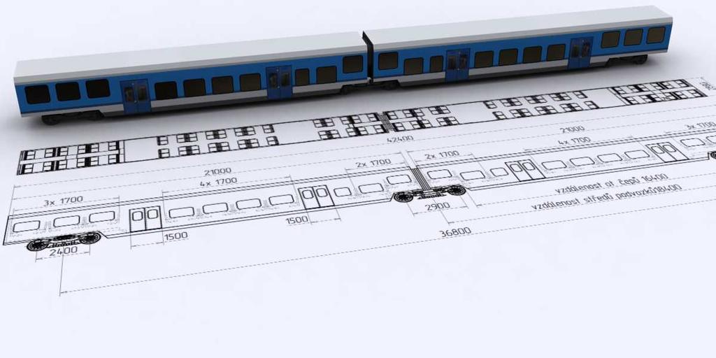 Obr. 10 - Jednopodlažní dvoučlánkový vůz se společným dvounápravovým podvozkem Závěr Navržená alternativní koncepce článkových osobních vozidel skýtá pro potencionální výrobce možnost být ve