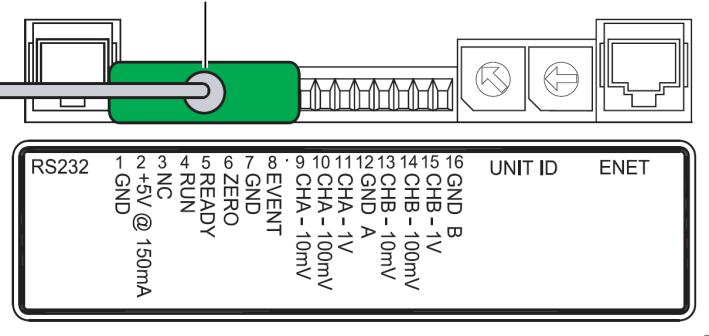 Používáte-li detektor UV6000, najděte svorkovnici na zadním panelu označenou OUTPUT (Obrázek 4). Modrý vodič univerzálního analogového kabelu připojte na pozici CH1+, černý vodič k pozici CH1-.