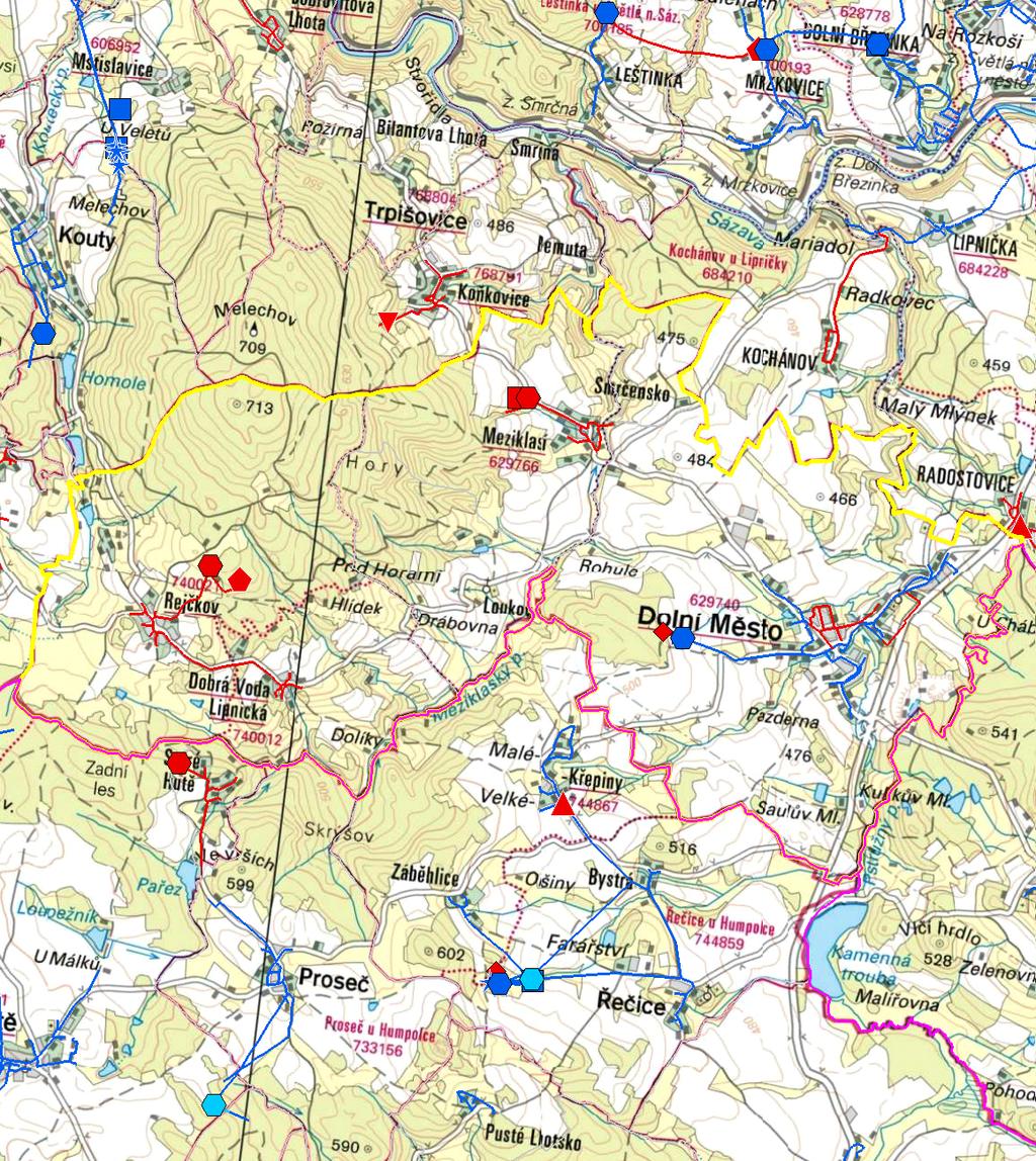 Plán rozvoje vodovodů a kanalizací Kraje Vysočina MAPA - VODOVODY Trasování sítí, lokalizace vodojemů, zdrojů, čerpacích stanic, ATS, ÚV