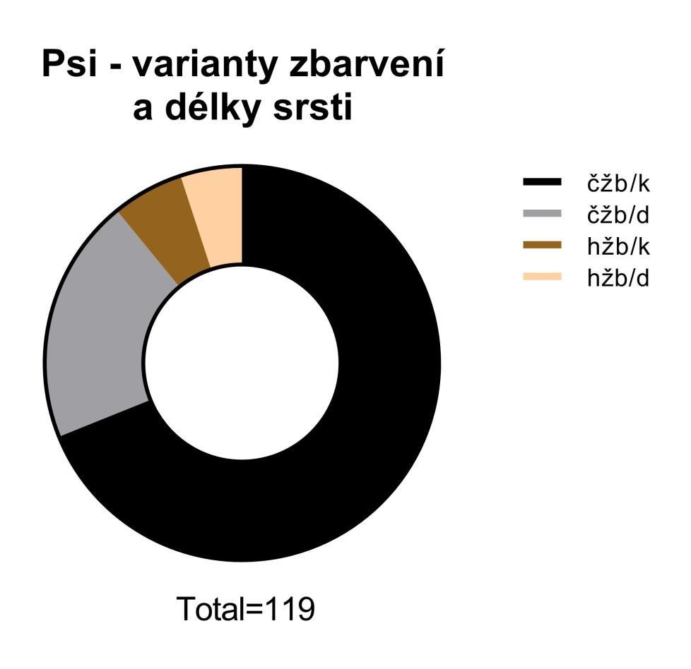 3. Zastoupení jednotlivých variant barvy a délky srsti: Nejprve trocha teorie z Mendelových zákonů. Černá barva a krátká srst jsou geneticky dominantní vlastnosti.