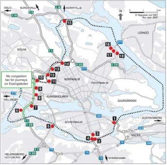 Znečišťující látka Procentní snížení Prachové částice 30% Emise HC 5 9% Stockholm má kromě NEZ zaveden také režim zpoplatnění vjezdu do centra města, jako je možné vidět na obrázku 9.