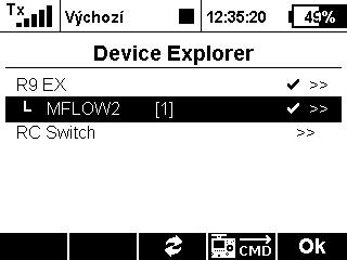 4.1. Konfigurace pomocí vysílače DC/DS MFlow2 lze konfigurovat vysílačem DC/DS přes menu Připojená zařízení.