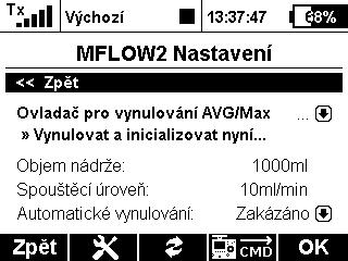 průtok paliva Maximální průtok zobrazuje maximální průtok paliva během provozu od posledního nulování Průměrný průtok průměrná hodnota průtoku během provozu od posledního nulování Obr.