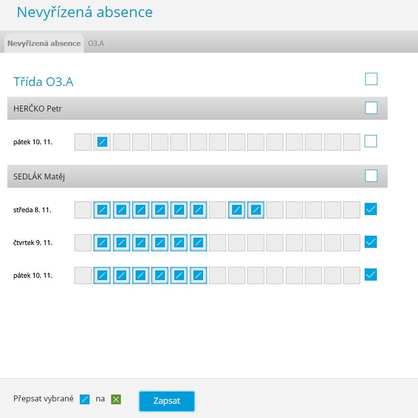 Absence Na stránce se zobrazí všechna nevyřízená absence.