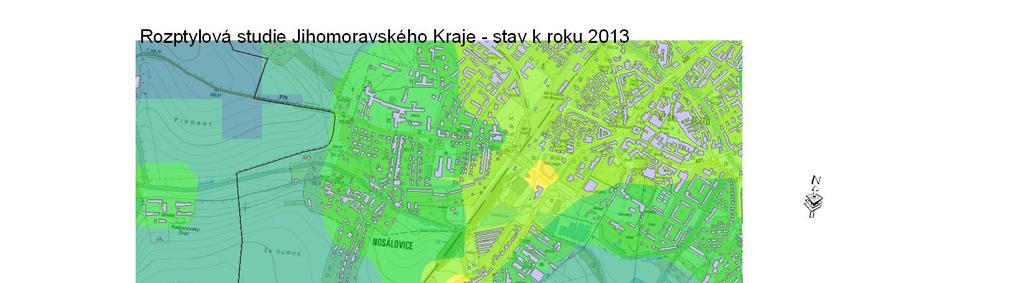 Nejvyšší průměrné roční koncentrace PM 10 jsou v prostoru záměru na úrovni 30 µg.m -3. Imisní limit je 40 µg.m -3. Tedy stávající hodnoty jsou pod hranicí platných imisních limitů.