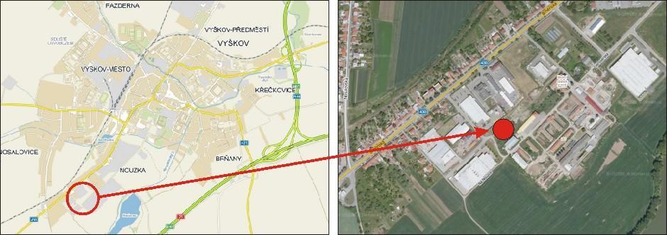 Prostor a okolí záměru v katastrálním území Vyškov jsou pro účely zpracování tohoto oznámení nazývány tzv. dotčeným územím. Záměr je situován do prostoru průmyslové zóny Nouzka.