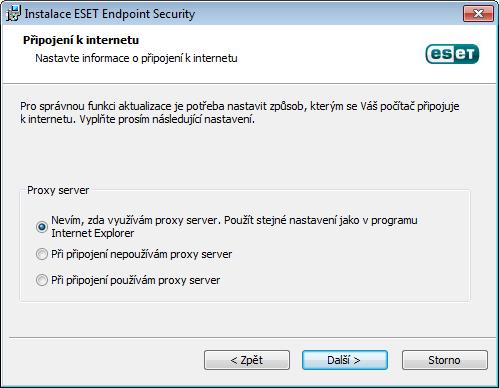Pro nastavení proxy serveru vyberte možnost Při připojení používám proxy server a klepněte na tlačítko Další.