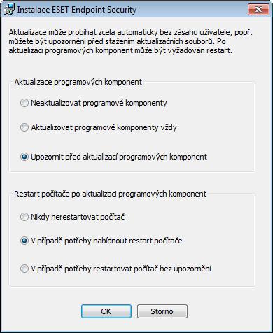 Pokud si nepřejete, aby byly programové komponenty aktualizovány automaticky, zvolte Neaktualizovat programové komponenty.