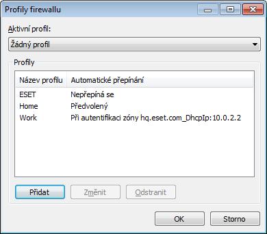 4.2.2 Profily firewallu Profily jsou účinným nástrojem k ovlivňování chování personálního firewallu v ESET Endpoint Security. Pro každé pravidlo je možné definovat v jakém profilu je platné.