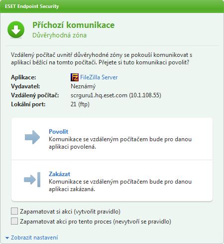 4.2.5 Navazování spojení - detekce Personální firewall detekuje každé nově vzniklé síťové spojení. Dle nastavení režimu filtrování závisí, jaké činnosti pro toto nové spojení provede.