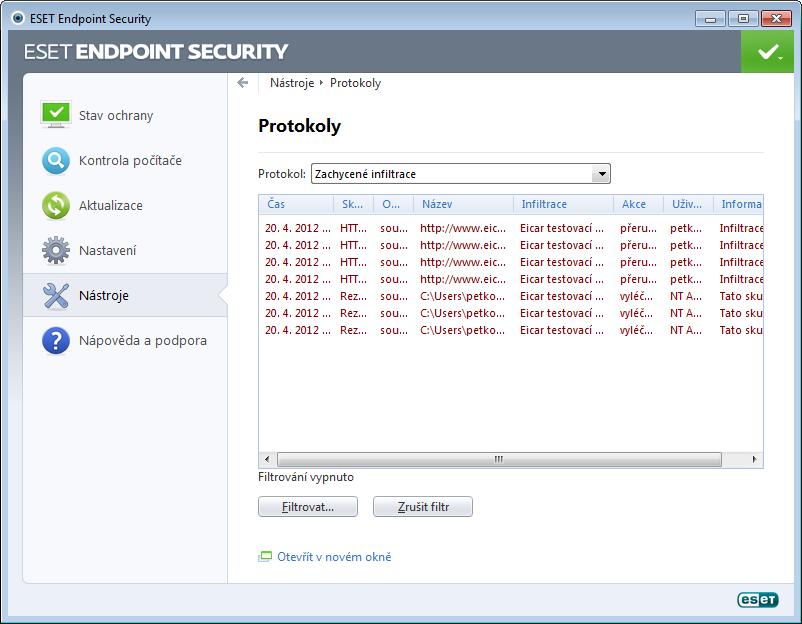 4.6.1 Protokoly Protokoly jsou logovacím nástrojem, který zaznamenává všechny podstatné události v ESET Endpoint Security.