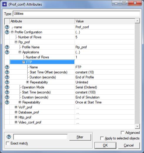 Tab. 5.1: Nastavení parametru Profil FTP_prof HTTP_prof Database_prof VoIP_prof Start Time [s] 100 160 180 120 Obr. 5.5: Nastavení profilu pro aplikaci FTP 5.3.