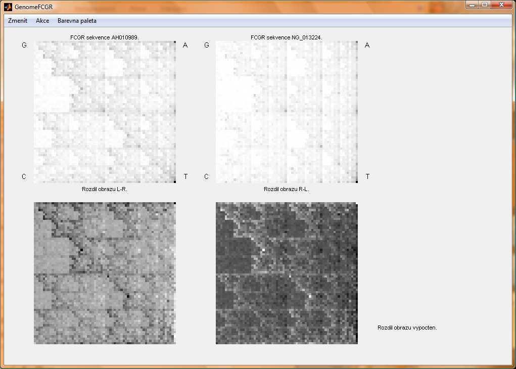 Zpracování genomických sekvencí fraktály diplomová práce 26 Obrázek 29: Program GenomeFCGR vykreslení rozdílu obrazů dvou sekvencí vykreslených metodou FCGR.