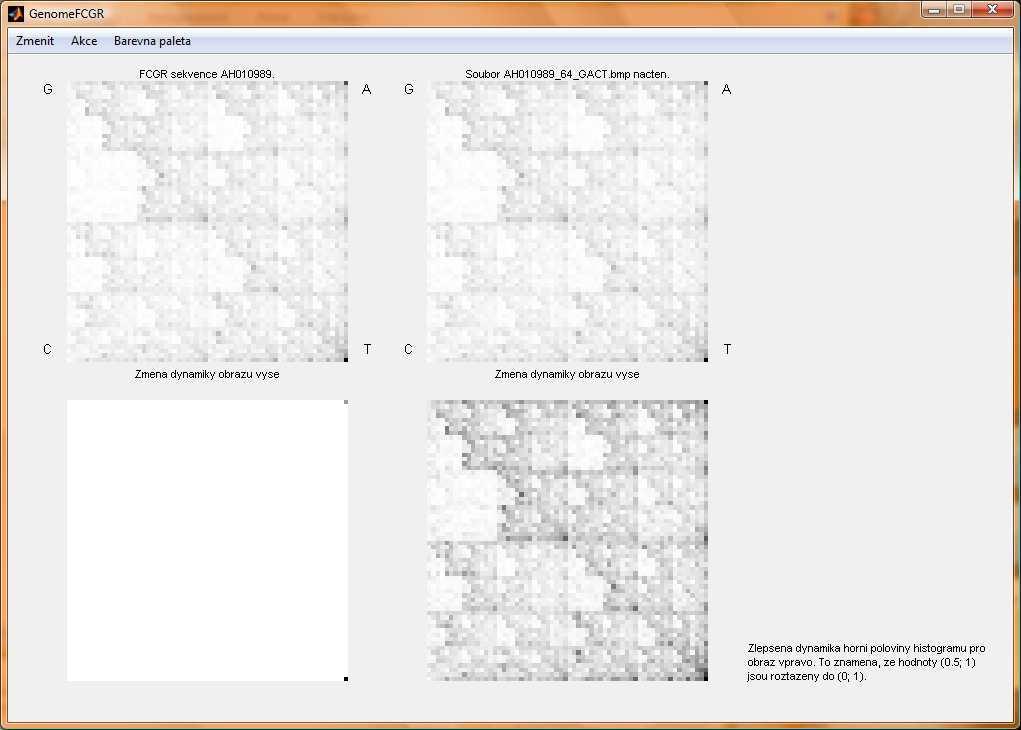 Zpracování genomických sekvencí fraktály diplomová práce 30 Obrázek 33: Program GenomeFCGR metoda FCGR úprava dynamiky.