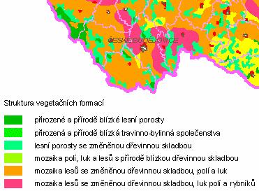 Struktura vegetačních formací v širším kontextu je následující: