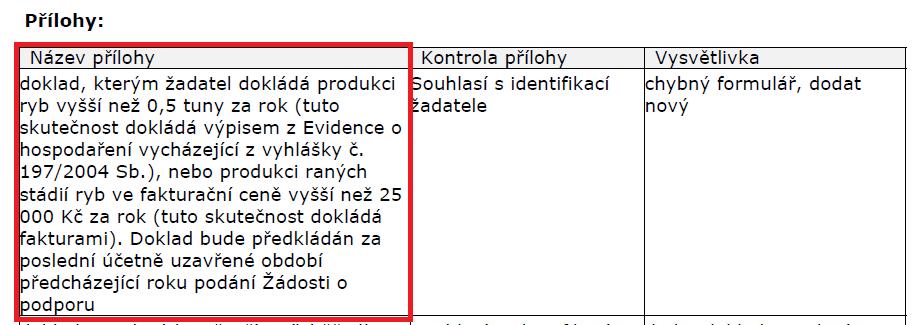 10: Pole V případě, že žadatel je vyzván na doplnění samotné Žádosti o podporu, tak ve druhém sloupci je uvedeno Vysvětlivka, ve které je popsáno, co má být opraveno/doplněno v Žádosti o podporu viz.