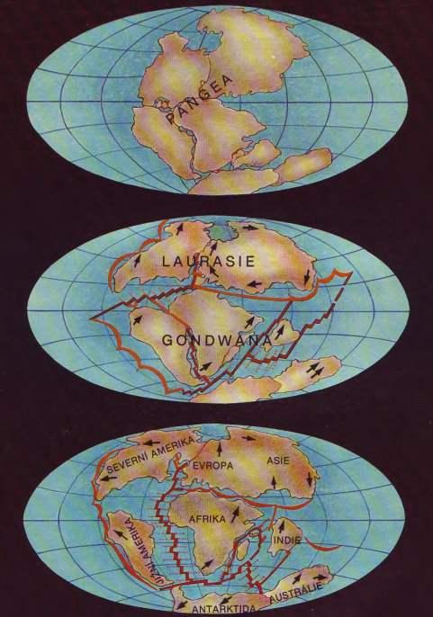 Kontinentální drift - pohyb litosférických desek po plastické astenosféře (Obr. 2) - hybnou složkou konvekční proudy (Obr.