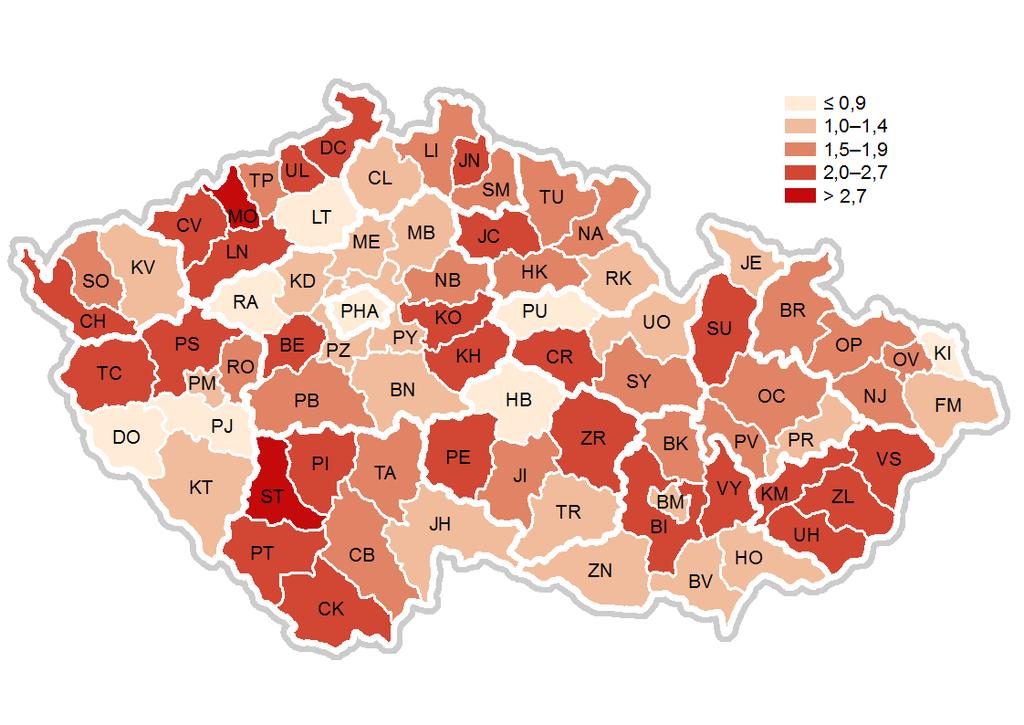 5. Průměr novorozenecké úmrtnosti za období 2012