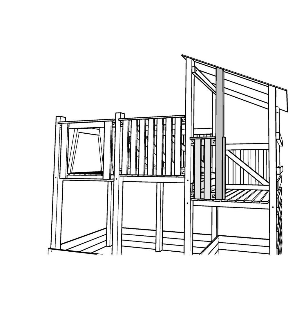 18 16) Do místa pro osazení bariéry s dvířky nižší věže připevněte sloupek (s lištou) 70/70mm pomocí vrutu 5x90 odspodu skrz podlahu a vrutu 5x90 z vnitřní