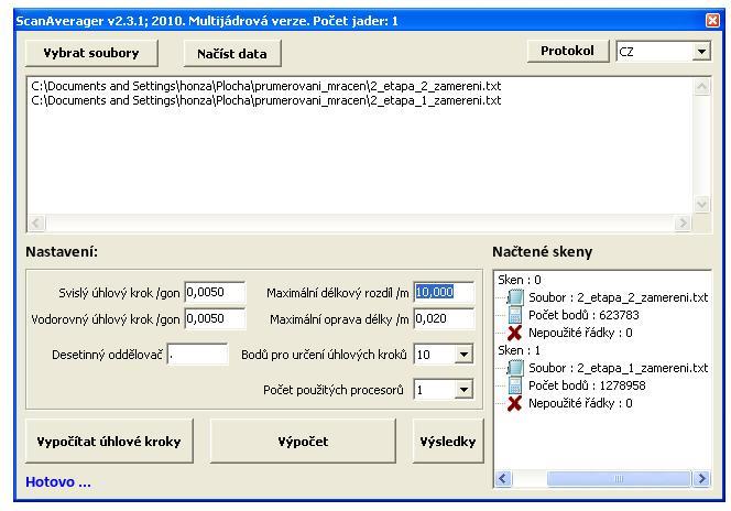 Zpracování dat 5.1.4.1 Program Scan Averager Program je určen pro průměrování vícenásobného skenování. Výsledkem je mračno bodů se sníţeným šumem.