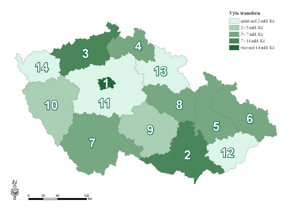 V porovnání s celou Českou republikou se Liberecký kraj v získaných transférech ze SR nachází na 4 místě. Rozdělení transférů dle krajů je podrobněji zpracováno v příloze č.