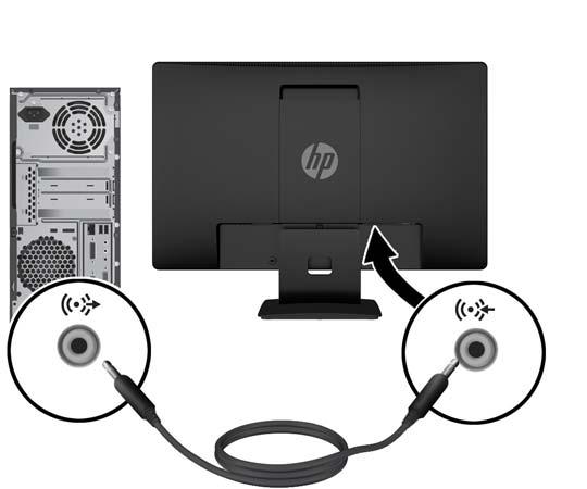 Chcete-li povolit zvuk z reproduktorů monitoru, připojte jeden konec audiokabelu ke konektoru