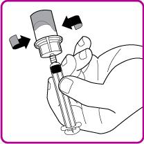 OBIZUR, až průhledný plastový uzávěr dosedne na injekční lahvičku (Obrázek F). 10.