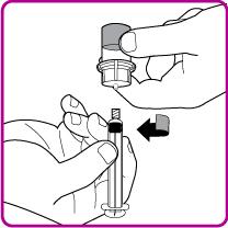 Opatrně kružte injekční lahvičkou s práškem přípravku OBIZUR, aniž byste sundávali injekční stříkačku, dokud se všechen prášek zcela nerozpustí/nerekonstituuje (Obrázek G).