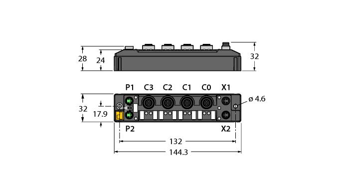 multiprotokolový I/O modul, 4x master 1.1 Class A, 4x univerzální digitální PNP kanál 0,5 A.