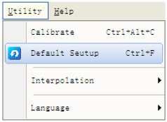 Okno měření: Funkce Utility : Default Setup Interpolation Language Default Setup Klikněte v menu Utility na Default Setup a načte se