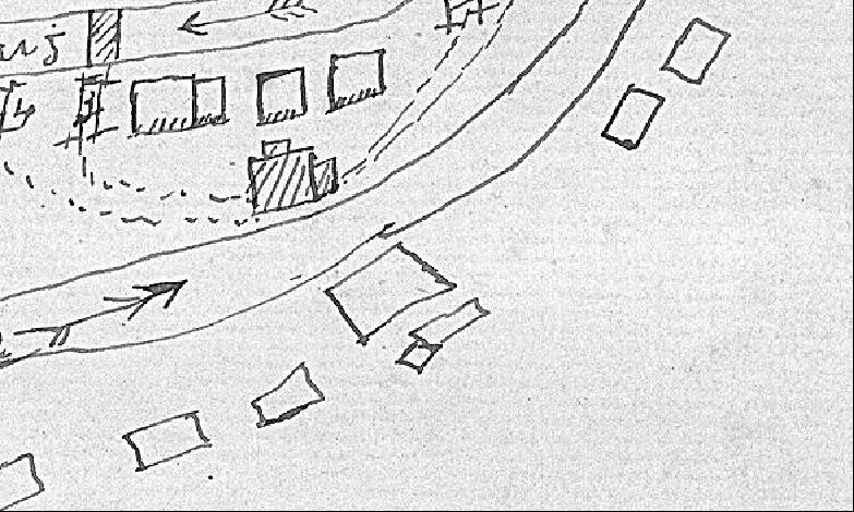 2 53 Schematický náčrt hasičů dne 25. července 1894 při hašení požáru chalupy čp. 53 pana Vincence Toldy.