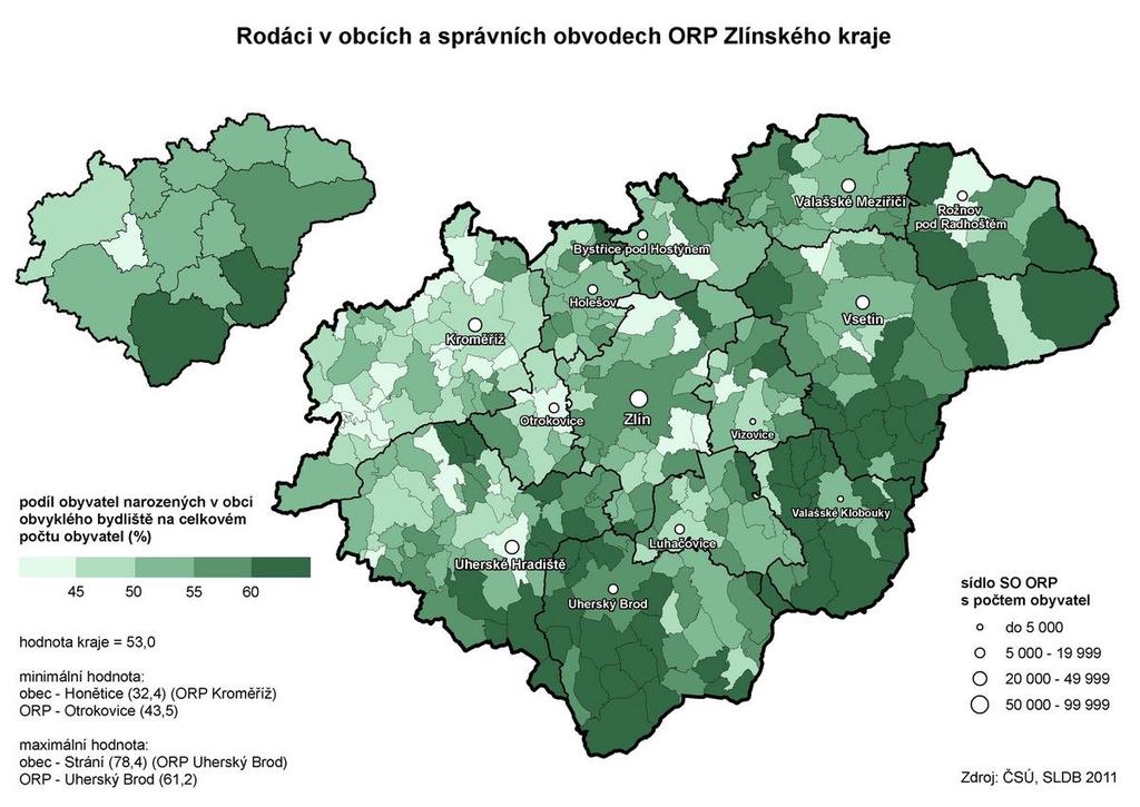 Obyvatelstvo ve Zlínském kraji Podle Sčítání lidu, domů a bytů v roce 2011 má kraj nejvyšší podíl