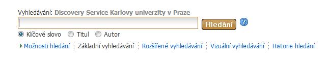 Obr. 2: Základní vyhledávací rozhraní systému EDS Systém EDS, stejně jako standardní vyhledávání využívané v databázích EBSCO, umožňuje rozsáhlé využití logických booleovských operátorů, zástupných