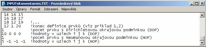 Obr. 6 Číslování prvků Obr. 7 Soubor INPUT.