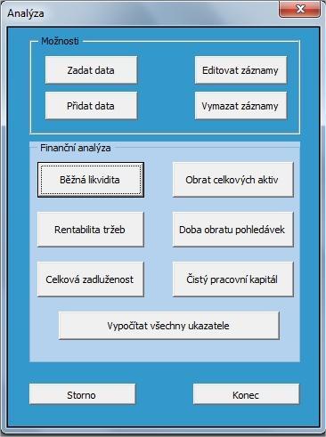 Obrázek 4: Formulář Úvod (Zdroj: Vlastní tvorba) Princip rychlé analýzy spočívá v