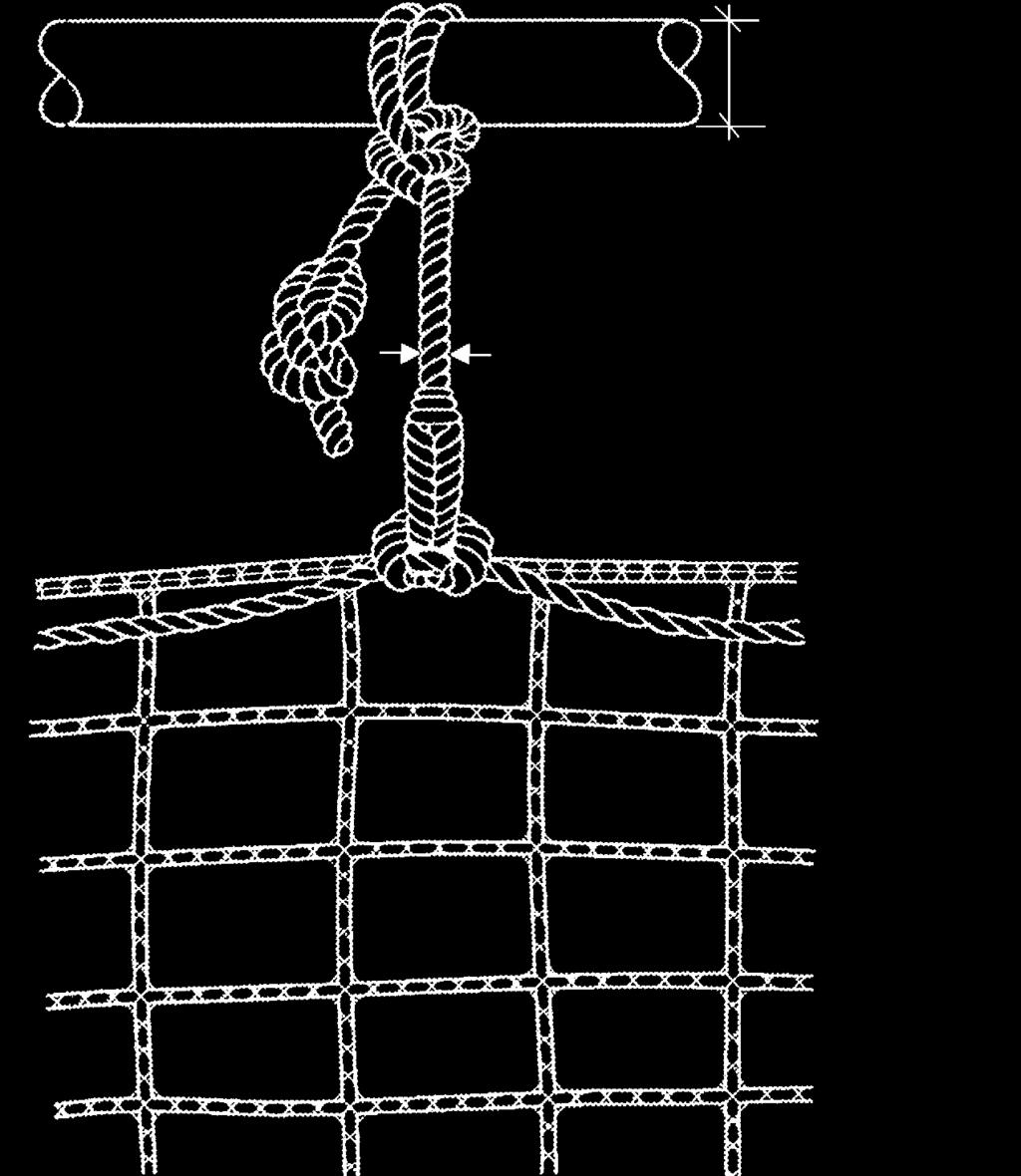 vadnými oky, poškozením obvodového lana nebo smyček) A): závěsné lano na dvojitý úvazek Z (pevnost v tahu 15 kn) B): závěsné lano na jednoduchý úvazek L (pevnost v tahu 30 kn) Zavěšení Sítě mohou být