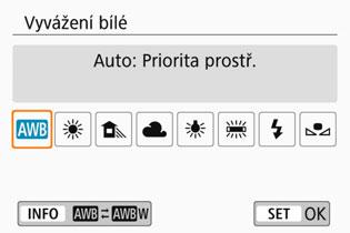 B: Přizpůsobení zdroji světlan Q Automatické vyvážení bílé Pomocí nastavení [Q] (Priorita prostředí) můžete zvýšit intenzitu nádechu teplé barvy při pořizování snímků scény osvícené wolframovým