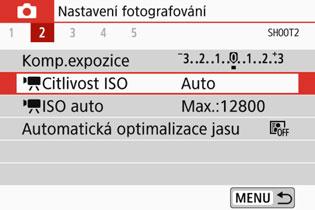 3 Nastavení funkcí nabídky Citlivost ISO během snímání filmun Citlivost ISO můžete nastavit samostatně pro snímání fotografií a filmů. Nastavte na kartě [z2].