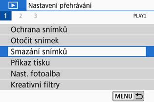 L Mazání snímků Nepotřebné snímky lze vybírat a mazat jednotlivě nebo je možné vymazat více snímků v jedné dávce. Chráněné snímky (str. 360) nebudou vymazány. Snímek nelze po vymazání obnovit.