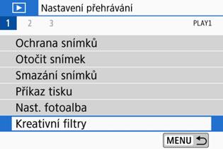 U Použití efektů filtrů Na snímek můžete aplikovat následující kreativní filtry a poté jej uložit jako nový snímek: ČB zrnitý, Měkké ostření, Efekt Rybí oko, Efekt Olejová malba, Efekt Akvarel, Efekt