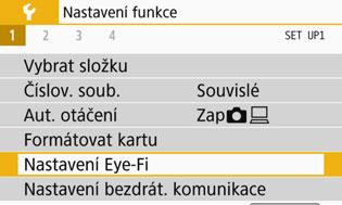H Použití karet Eye-Fi Pomocí již nastavené, volně prodejné karty Eye-Fi můžete automaticky přenášet zachycené snímky do počítače nebo je odesílat do online služby prostřednictvím bezdrátové sítě LAN.