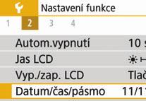 3 Nastavení data, času a pásma Po prvním zapnutí napájení nebo v případě vynulování data/času/ pásma se zobrazí obrazovka nastavení Datum/čas/pásmo.