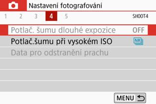 3 Funkce nabídky a konfigurace Ztmavené položky v nabídce Příklad: Pokud je nastavena možnost [Potlač. šumu u více sním.] Šedě zobrazené položky nabídky nelze nastavit.
