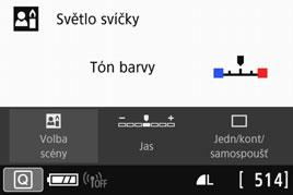 x Fotografování portrétů při světle svíčky K fotografování osob při světle svíčky použijte režim <x> (Světlo svíčky). Atmosféra svíčky se odráží v tónech barvy snímku.