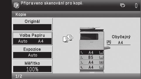 POUŽÍVÁNÍ OVLÁDACÍHO PANELU Tato část popisuje postup volby položek pomocí obrazovky. Jako příklad je uváděna základní obrazovka režimu kopírování.