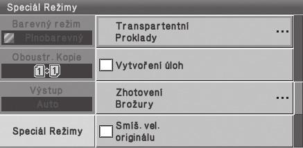 Základní postup pro nastavení speciálního režimu je vysvětlen na další straně na příkladu použití funkce "Posunutí tisku".